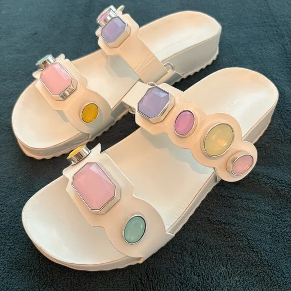 SOPHIA WEBSTER White Leather Pastel GEM Dad Sandals! Great gently used. 39 - Picture 2 of 10
